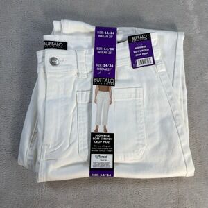 Buffalo David Bitton High Rise Crop Pant Womens 14/34 White Tencel Soft Stretch